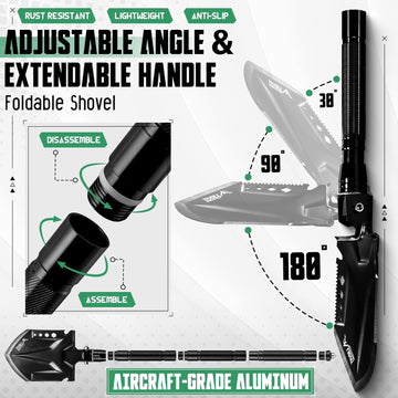 Folding Camping Shovel Kit – Multifunctional Tactical Survival Shovel with Manganese Steel & Storage Case